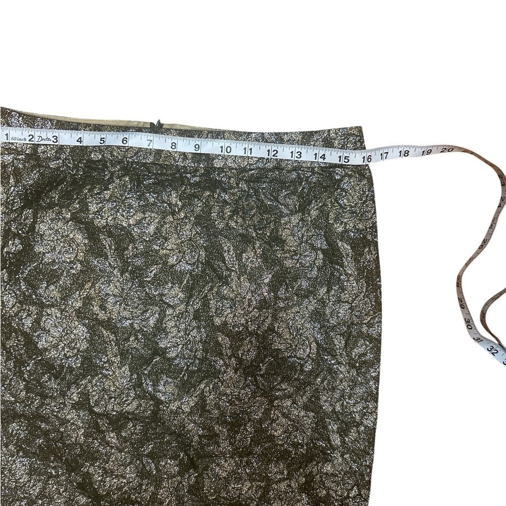 J.Crew Collection Green Gold Metallic Floral Brocade Silk Skirt Pencil Sz 6 - Picture 3 of 7